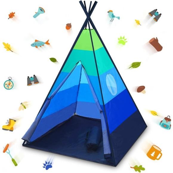Happy Hut Teepee Tent for Kids - Indoor Pop Up Playhouse Tent (Blue) - Picture 1 of 6